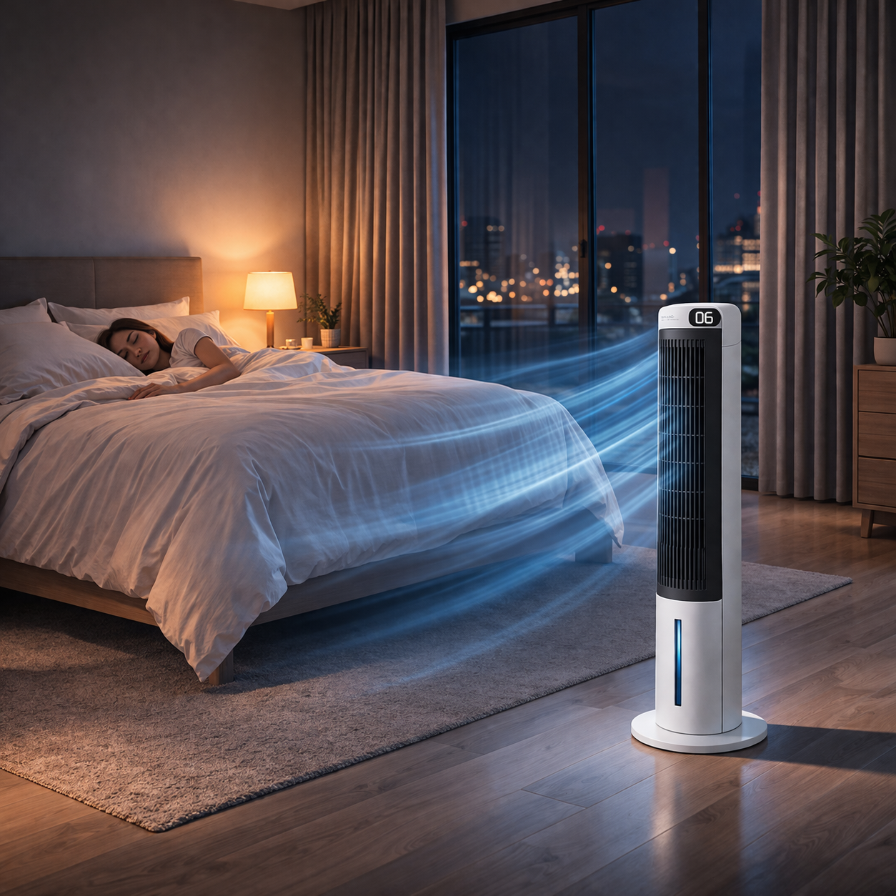 Smmayling sessiz kule tipi hava soğutucu, 70W, 3L su tankı, uzaktan kumanda ve zamanlayıcı ile, modern tasarım.