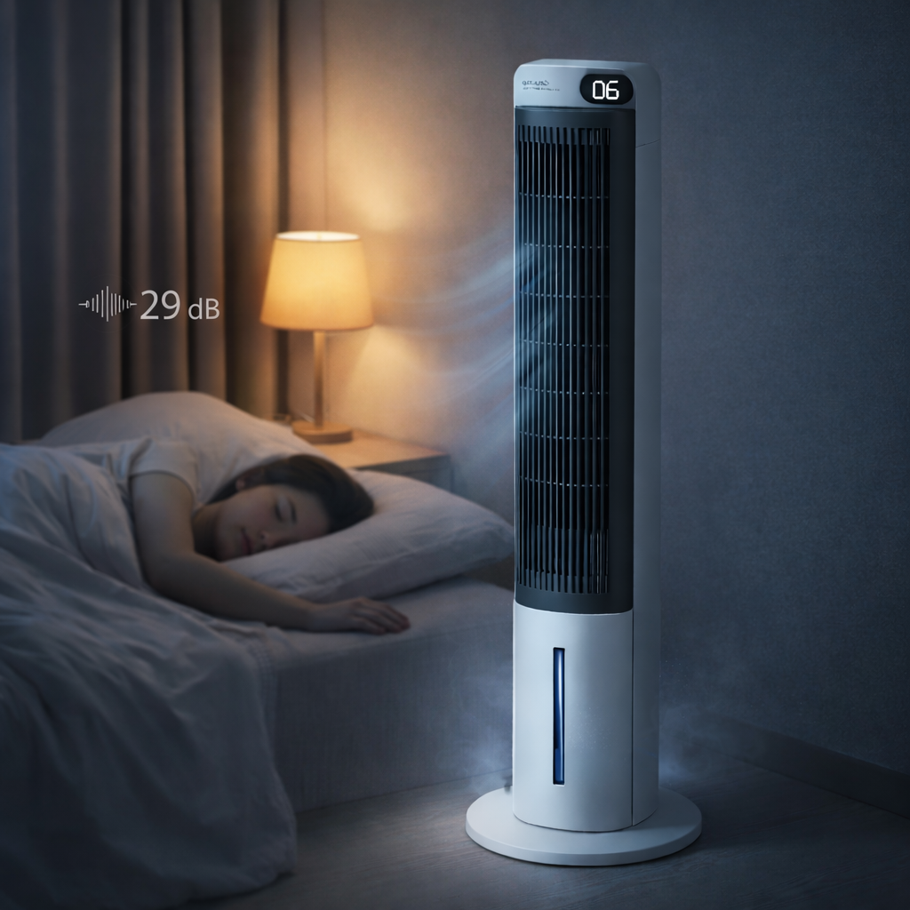 Smmayling sessiz kule tipi hava soğutucu vantilatör, 70W, 3L su tankı, uzaktan kumanda ve zamanlayıcı ile kullanılıyor.