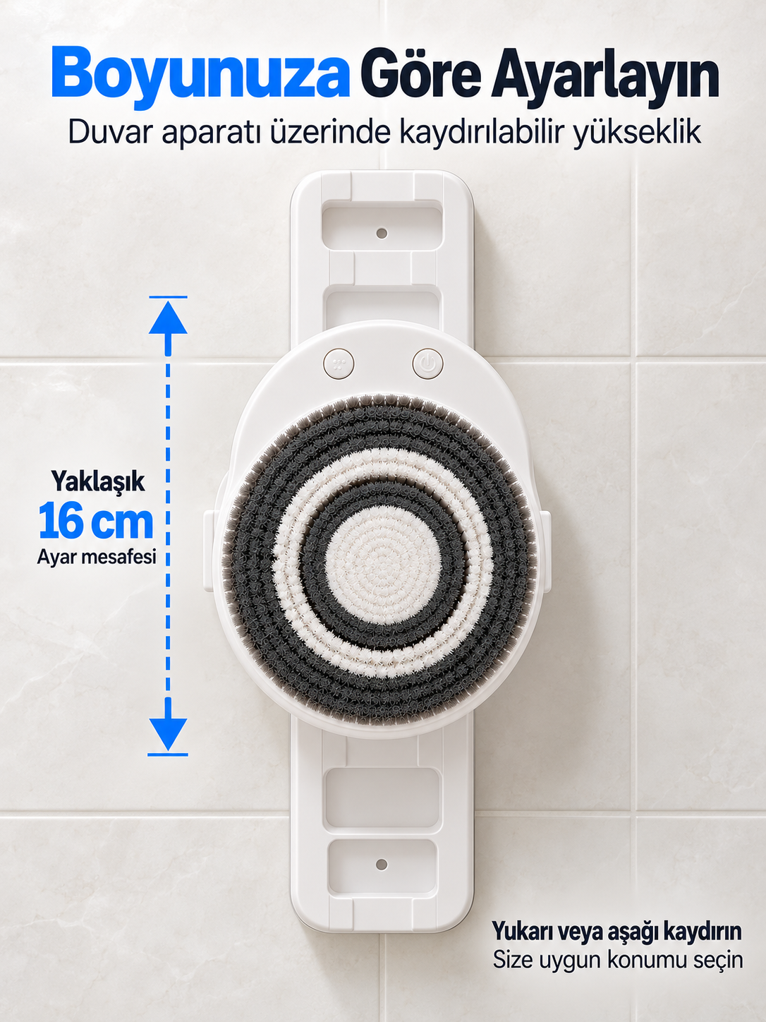 Duvara Monte Şarjlı Elektrikli Sırt ve Vücut Temizleme Fırçası 3 Başlıklı 3 Modlu USB-C
