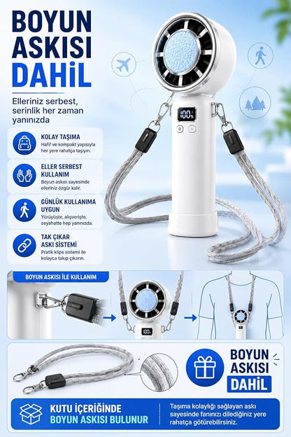 Taşınabilir Şarj Edilebilir Masaüstü Vantilatör | 3600 mAh, 100 Kademe, Type-C, Dijital Ekranlı Mini Fan