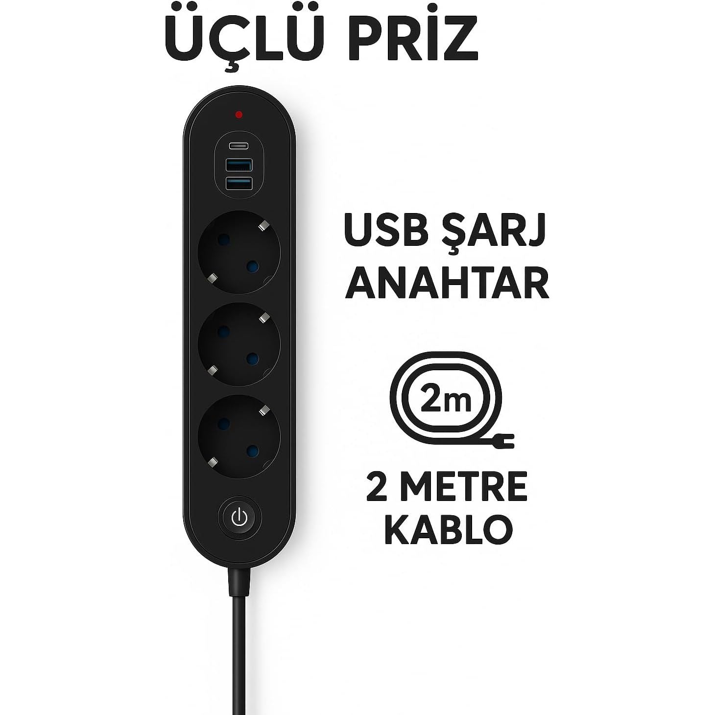 Smmayling termal akım korumalı 3’lü priz, 2 USB ve Type-C portlarıyla elektrikli cihazlar için güvenli bağlantı