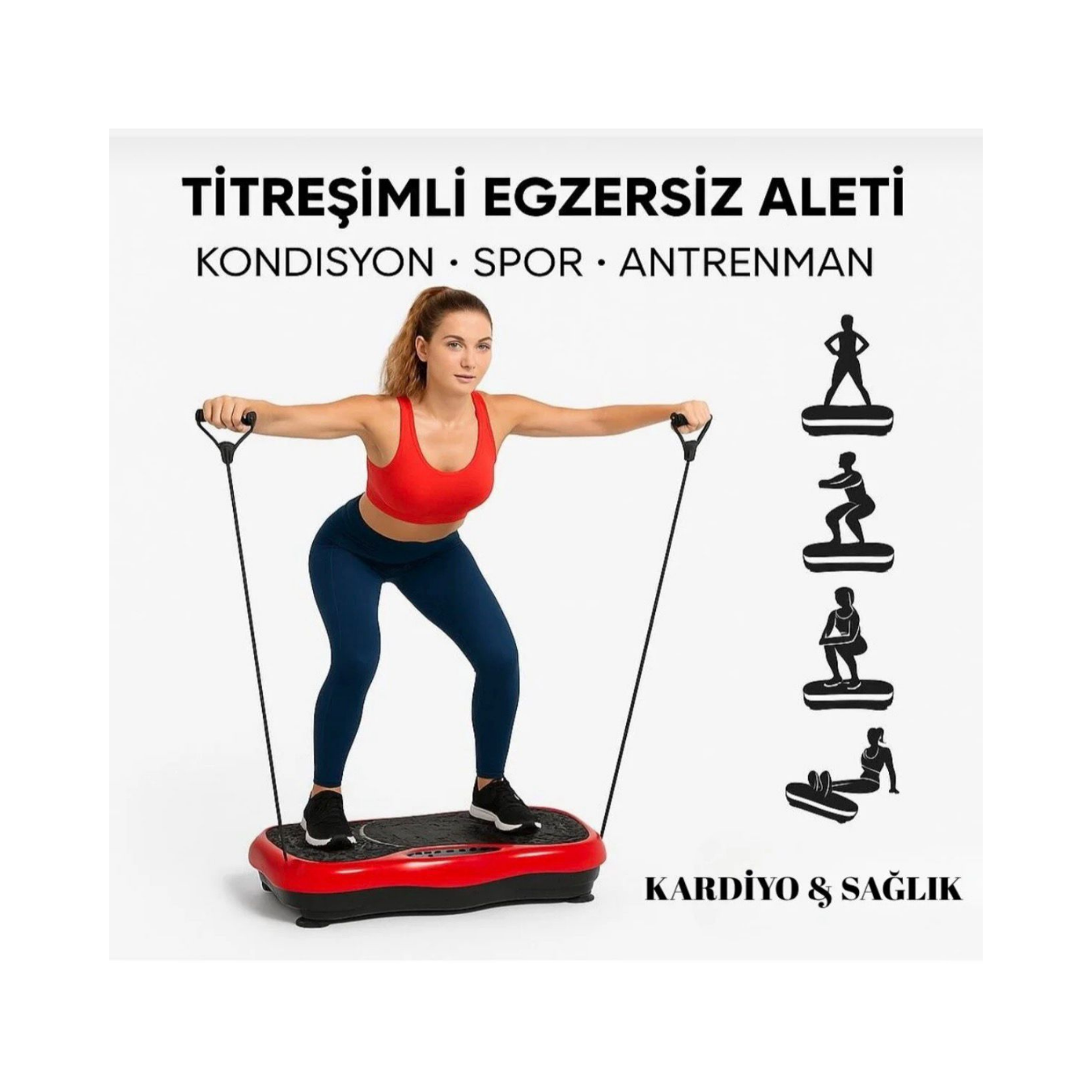 Smmayling marka Bluetoothlu titreşimli egzersiz platformu, yanlarında tutma kollarıyla ve kontrol paneliyle görünüm