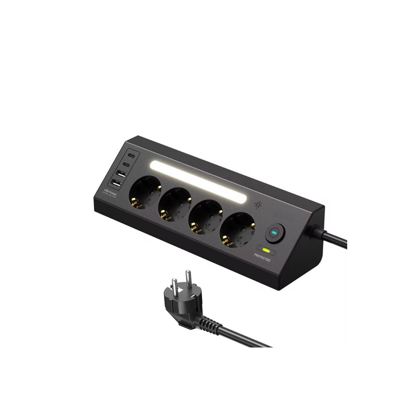Smmayling akım korumalı 4'lü priz, USB portları ve LED göstergesiyle elektrik koruma ve kullanım kolaylığı sağlar.