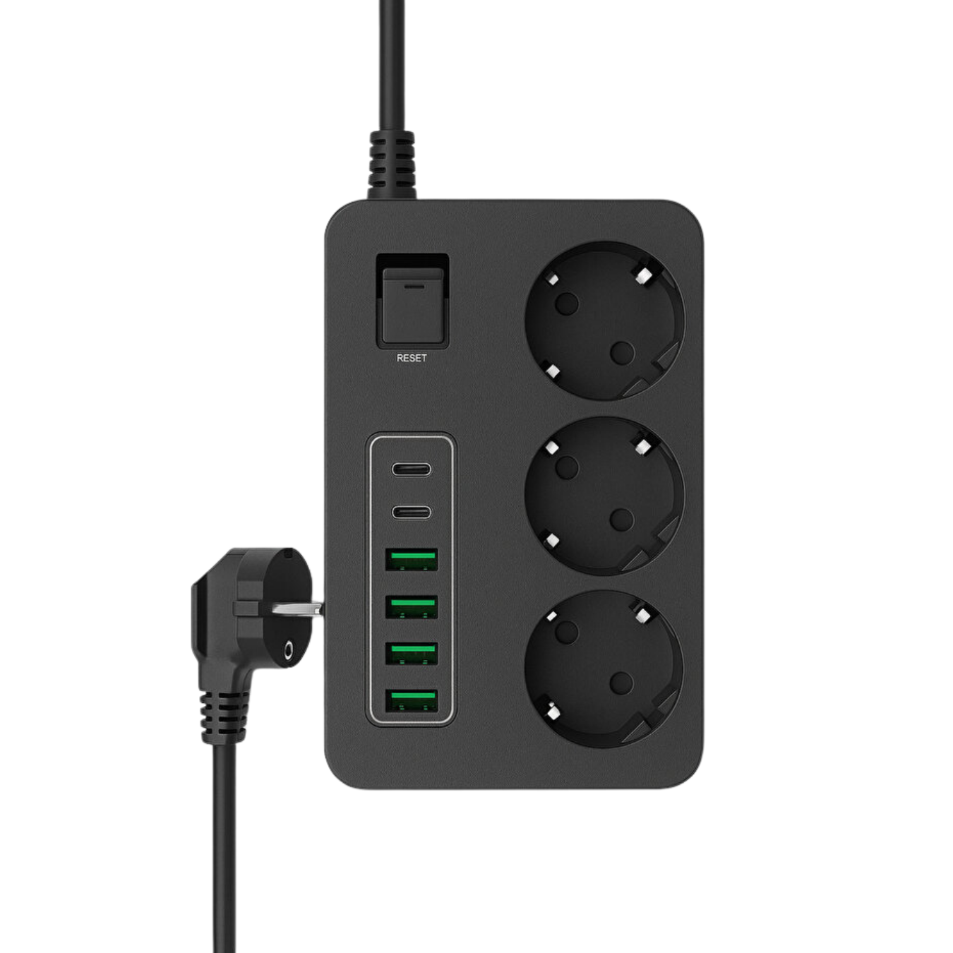 Smmayling akım korumalı 3’lü priz ve 6 USB portu, çocuk güvenliği özellikleriyle elektrik prizi görüntüsü