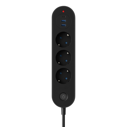 Termal akım korumalı Smmayling 3’lü priz, 2 USB ve 1 Type-C portu ile elektrikli cihazlar için güvenli kullanım sağlar.