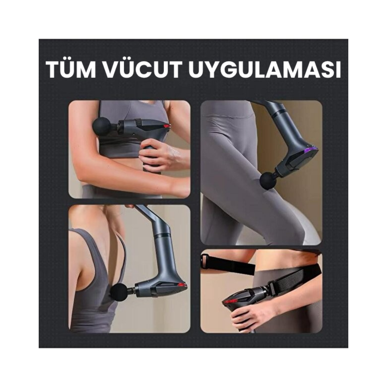 Smmayling şarjlı darbeli masaj tabancası, ergonomik tasarım ve farklı başlıklar ile kasları rahatlatmaya uygun.