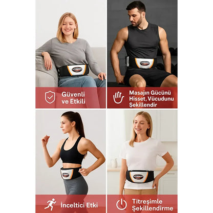 Smmayling çift motorlu titreşimli zayıflama kemeri, egzersiz ve zayıflama için kullanılır, siyah renkli ve ergonomik tasarımlı.