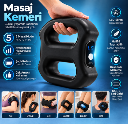 Şarjlı Masaj Kemeri – 5 Masaj Modu, Ayarlanabilir Hız, USB-C Şarjlı