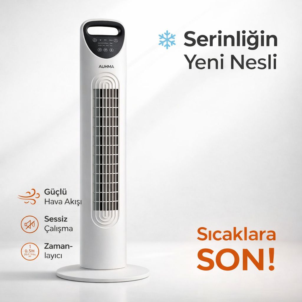 Smayling 80 cm sessiz kule vantilatör, uzaktan kumandalı, 3 hız ve salınım özellikleriyle taşınabilir ve modern tasarım