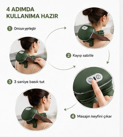 Isıtmalı Masaj Aleti - Parmakla Yoğuran Şarjlı Boyun Sırt Omuz Bacak Masajı