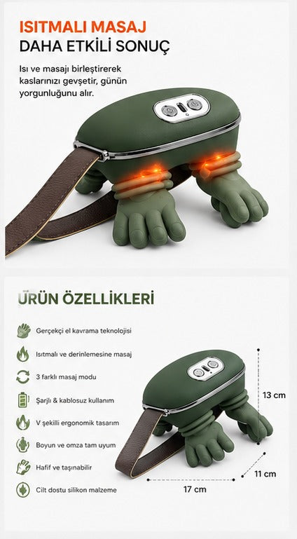 Isıtmalı Masaj Aleti - Parmakla Yoğuran Şarjlı Boyun Sırt Omuz Bacak Masajı