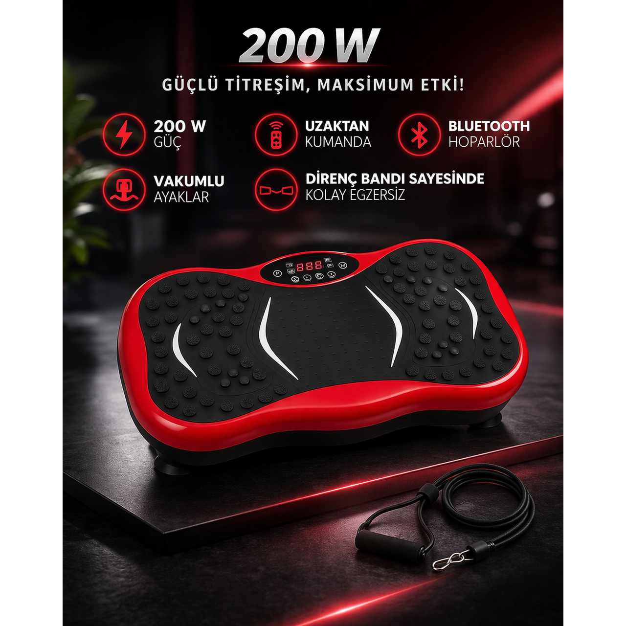 Smmayling Bluetooth'lu titreşimli egzersiz platformu, kaydırmaz yüzey ve ayarlanabilir hız özellikleriyle görünüm.