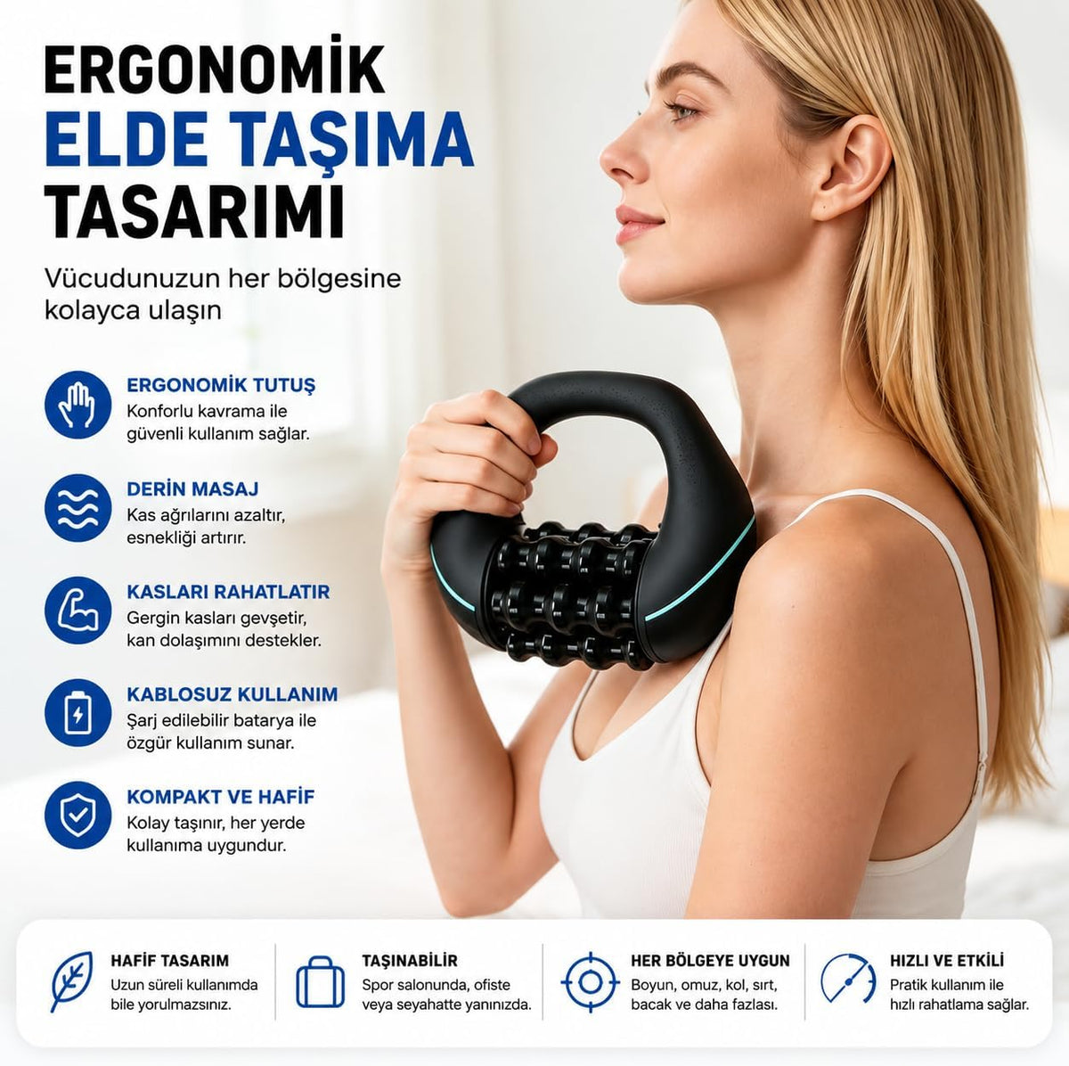 360° Elektrikli Roller Masaj Aleti – 3 Kademeli Derin Masaj