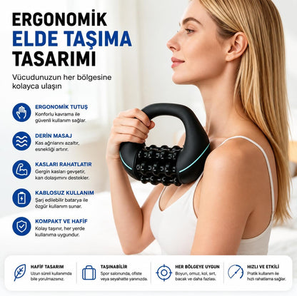 360° Elektrikli Roller Masaj Aleti – 3 Kademeli Derin Masaj