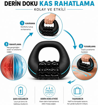 360° Elektrikli Roller Masaj Aleti – 3 Kademeli Derin Masaj