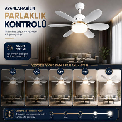 Kumandalı Tavan Vantilatörü ve Aydınlatma - 3 Renk Işıklı, Sessiz Tasarım